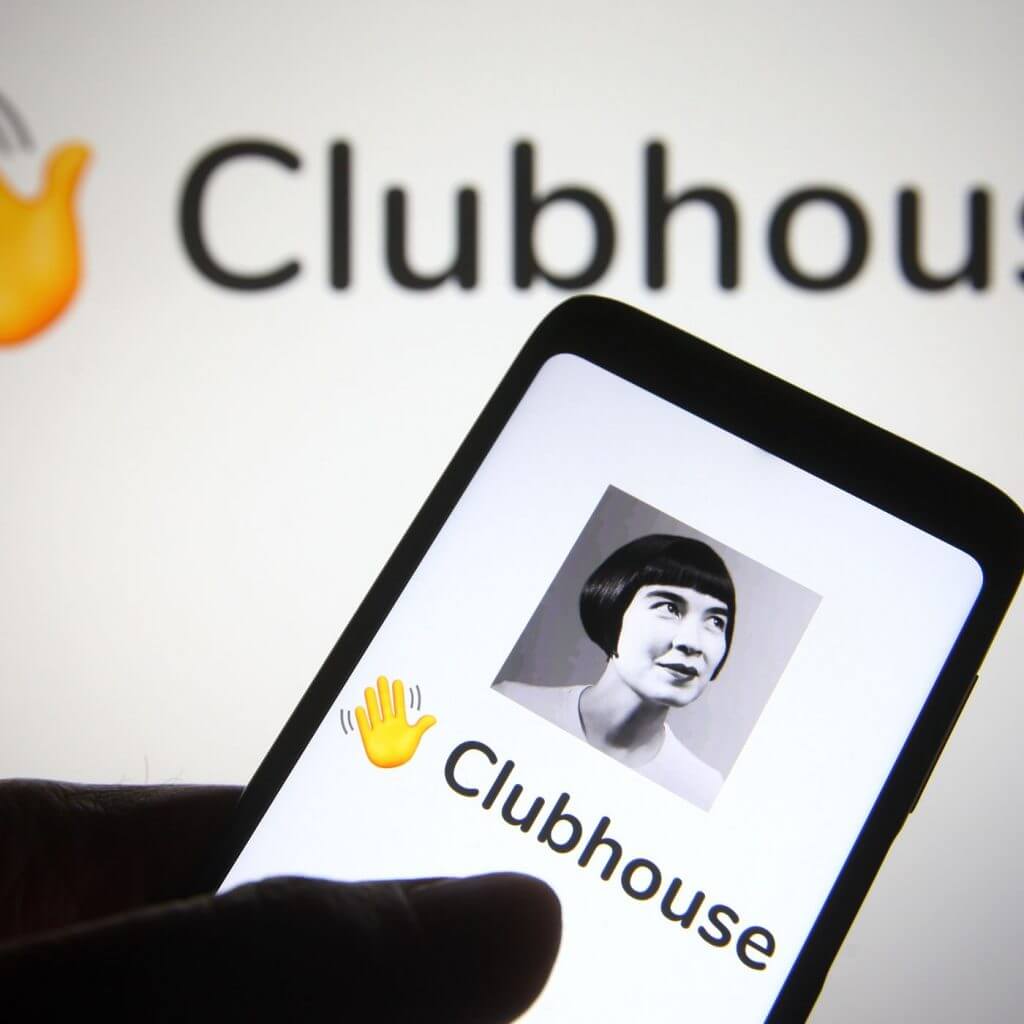 A mobile device displaying the text clubhouse